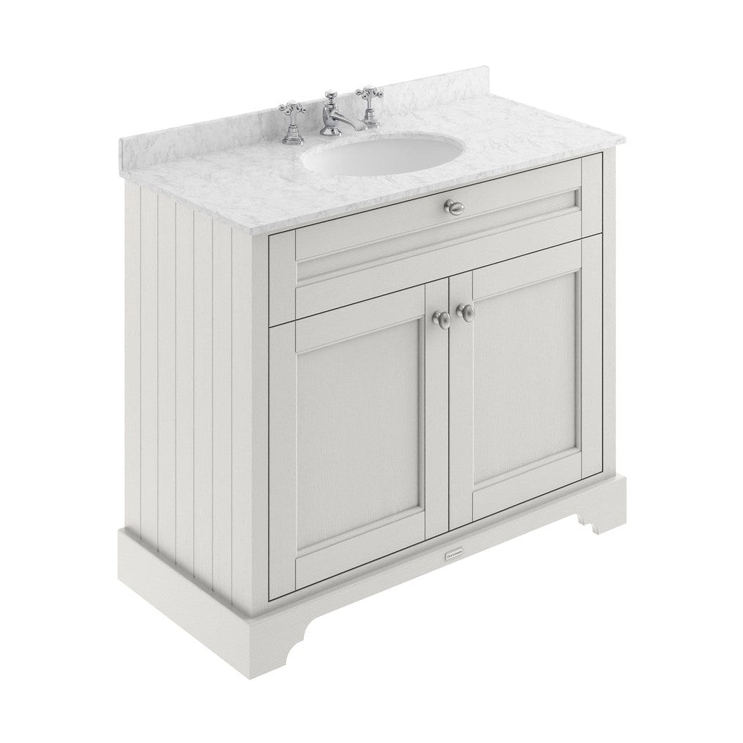 Hudson Reed Old London 1000mm Cabinet & Marble Top (3th) Trad Timeless Sand MDF Vinyl Textured Woodgrain 886x1020x470mm - LOF481 - JJ Building Materials