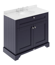 Hudson Reed Old London 1000mm Cabinet & Marble Top (3th) Trad Twilight Blue MDF Vinyl Textured Woodgrain 886x1020x470mm - LOF380 - JJ Building Materials