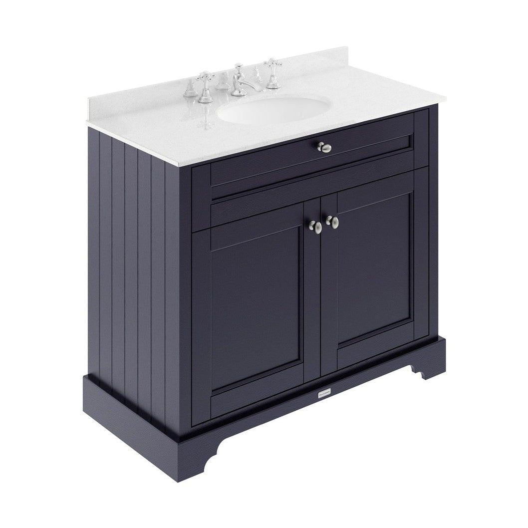 Hudson Reed Old London 1000mm Cabinet & Marble Top (3th) Trad Twilight Blue MDF Vinyl Textured Woodgrain 886x1020x470mm - LOF380 - JJ Building Materials