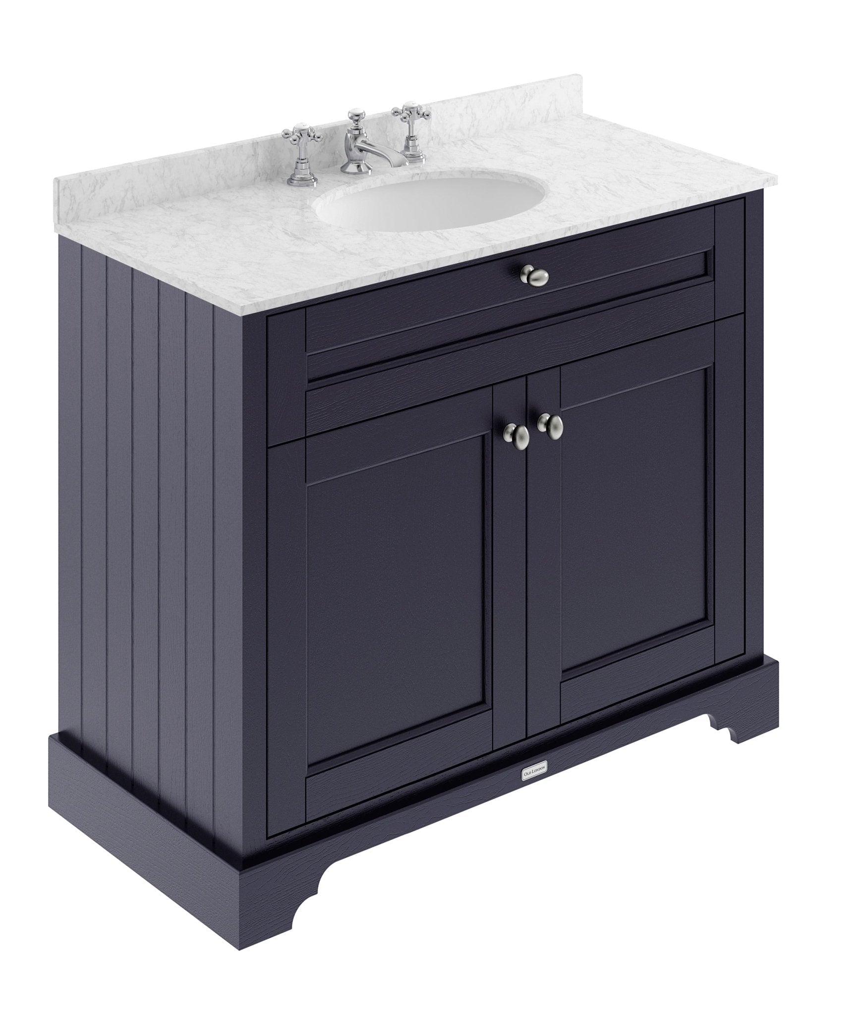 Hudson Reed Old London 1000mm Cabinet & Marble Top (3th) Trad Twilight Blue MDF Vinyl Textured Woodgrain 886x1020x470mm - LOF381 - JJ Building Materials