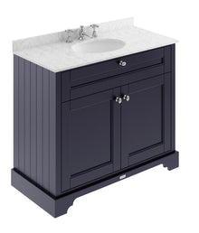 Hudson Reed Old London 1000mm Cabinet & Marble Top (3th) Trad Twilight Blue MDF Vinyl Textured Woodgrain 886x1020x470mm - LOF381 - JJ Building Materials