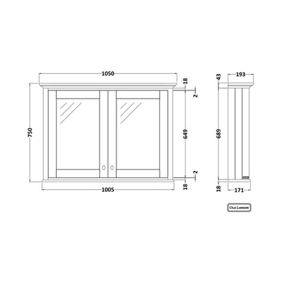 Hudson Reed Old London 1050mm Mirror Cabinet Trad Hunter Green MDF Vinyl Smooth Matt 752x1050x193mm - JJ Building Materials