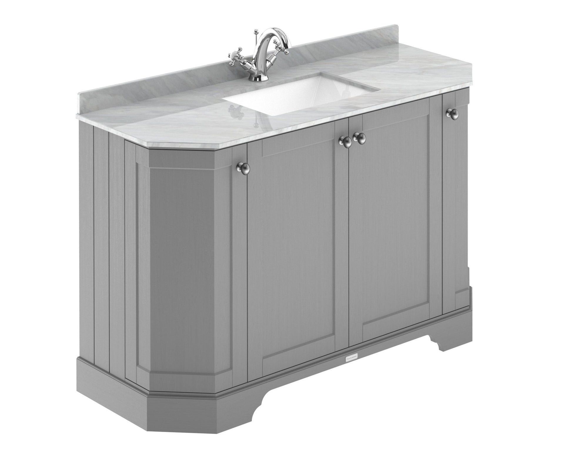 Hudson Reed Old London 1200mm 4 - door Angled Unit & Marble Top 1th Trad Storm Grey MDF Vinyl Textured Woodgrain 888x1236x470mm - LOF260 - JJ Building Materials