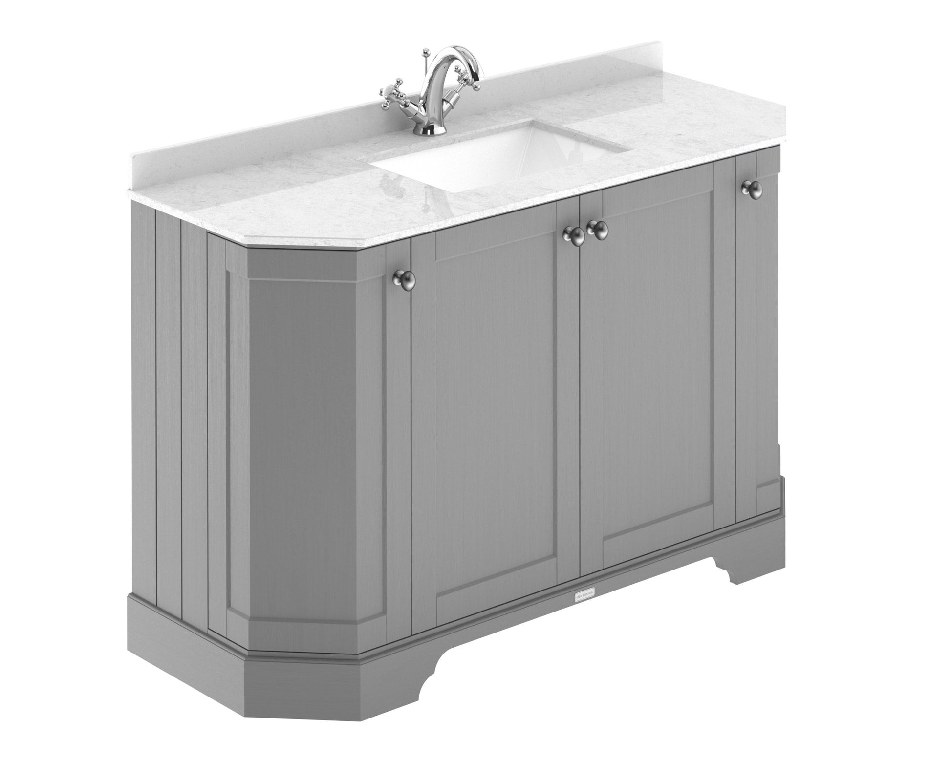 Hudson Reed Old London 1200mm 4 - door Angled Unit & Marble Top 1th Trad Storm Grey MDF Vinyl Textured Woodgrain 888x1236x470mm - LOF261 - JJ Building Materials