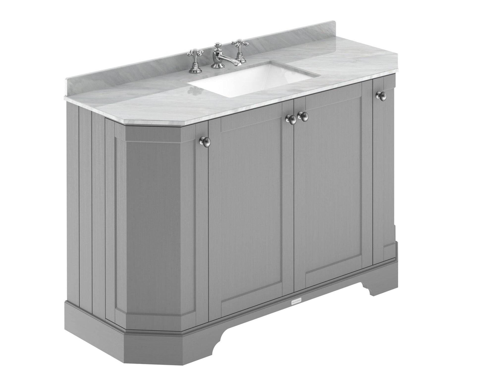 Hudson Reed Old London 1200mm 4 - door Angled Unit & Marble Top 3th Trad Storm Grey MDF Vinyl Textured Woodgrain 888x1236x470mm - LOF257 - JJ Building Materials
