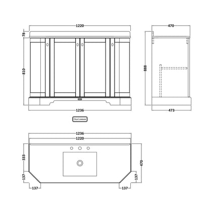 Hudson Reed Old London 1200mm 4-door Angled Unit & Marble Top 3th Trad Twilight Blue MDF Vinyl Textured Woodgrain 888x1236x470mm - LOF357 - JJ Building Materials