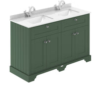 Hudson Reed Old London 1200mm Cabinet & Double Marble Top (1th) Trad Hunter Green MDF Vinyl Smooth Matt 840x1252x511mm - JJ Building Materials