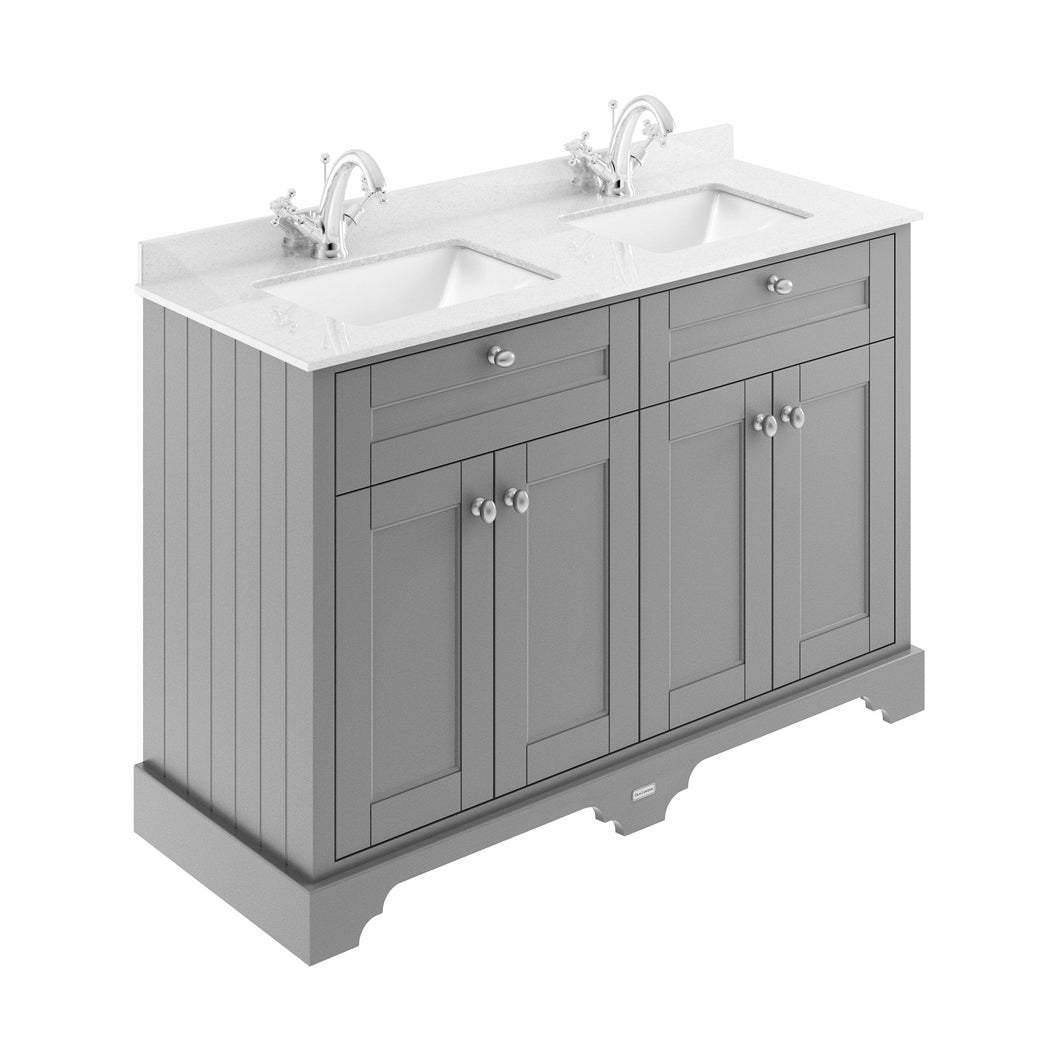 Hudson Reed Old London 1200mm Cabinet & Double Marble Top (1th) Trad Storm Grey MDF Vinyl Textured Woodgrain 845x1250x505mm - JJ Building Materials