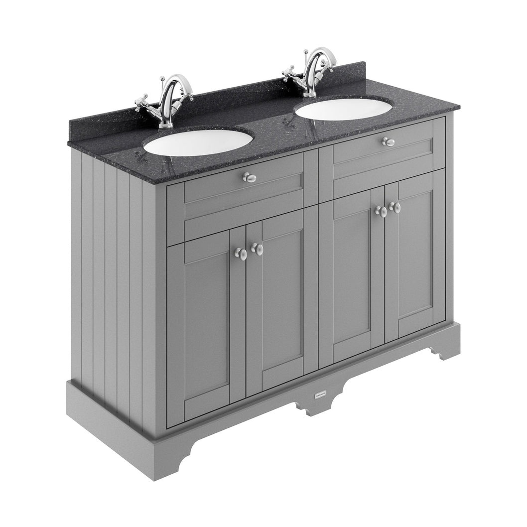 Hudson Reed Old London 1200mm Cabinet & Double Marble Top (1th) Trad Storm Grey MDF Vinyl Textured Woodgrain 886x1220x470mm - LOF263 - JJ Building Materials