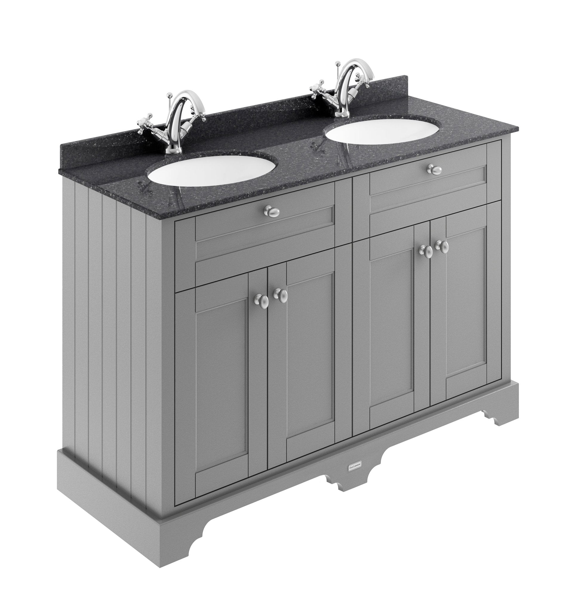 Hudson Reed Old London 1200mm Cabinet & Double Marble Top (1th) Trad Storm Grey MDF Vinyl Textured Woodgrain 886x1220x470mm - LOF263 - JJ Building Materials