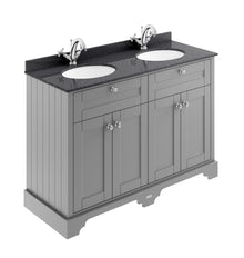 Hudson Reed Old London 1200mm Cabinet & Double Marble Top (1th) Trad Storm Grey MDF Vinyl Textured Woodgrain 886x1220x470mm - LOF263 - JJ Building Materials