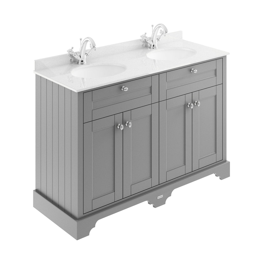 Hudson Reed Old London 1200mm Cabinet & Double Marble Top (1th) Trad Storm Grey MDF Vinyl Textured Woodgrain 886x1220x470mm - LOF264 - JJ Building Materials