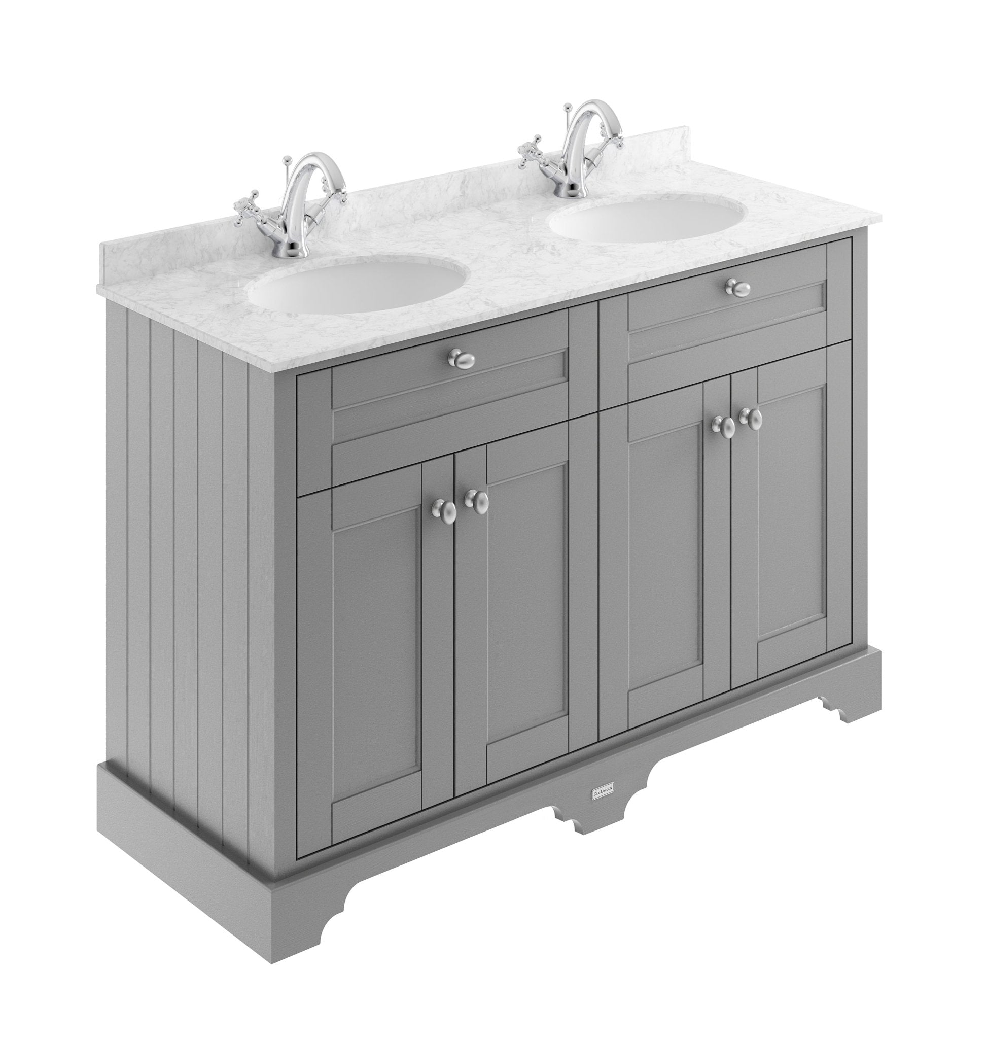Hudson Reed Old London 1200mm Cabinet & Double Marble Top (1th) Trad Storm Grey MDF Vinyl Textured Woodgrain 886x1220x470mm - LOF265 - JJ Building Materials