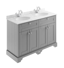 Hudson Reed Old London 1200mm Cabinet & Double Marble Top (1th) Trad Storm Grey MDF Vinyl Textured Woodgrain 886x1220x470mm - LOF265 - JJ Building Materials