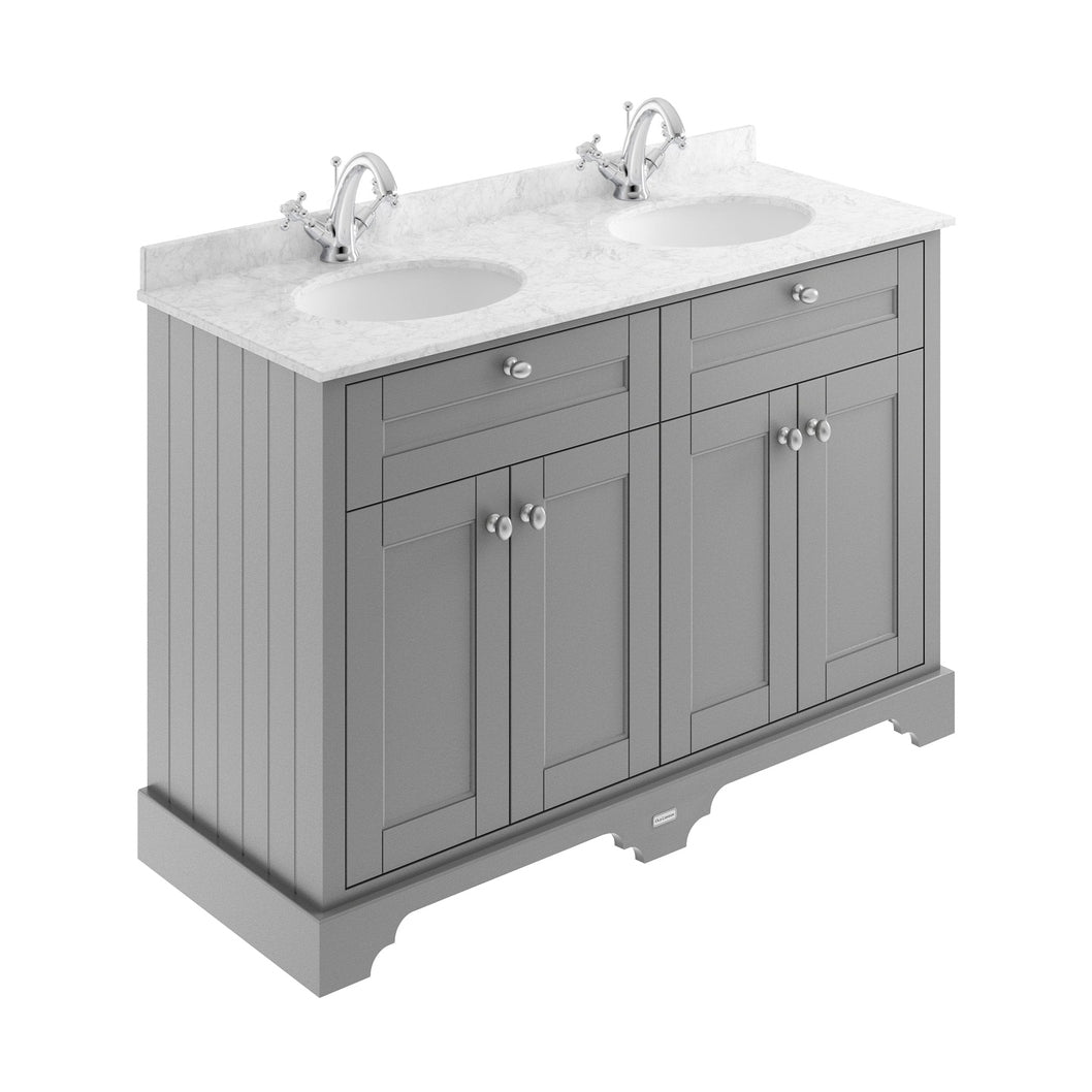 Hudson Reed Old London 1200mm Cabinet & Double Marble Top (1th) Trad Storm Grey MDF Vinyl Textured Woodgrain 886x1220x470mm - LOF265 - JJ Building Materials