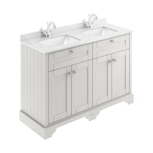 Hudson Reed Old London 1200mm Cabinet & Double Marble Top (1th) Trad Timeless Sand MDF Vinyl Textured Woodgrain 845x1250x505mm - JJ Building Materials