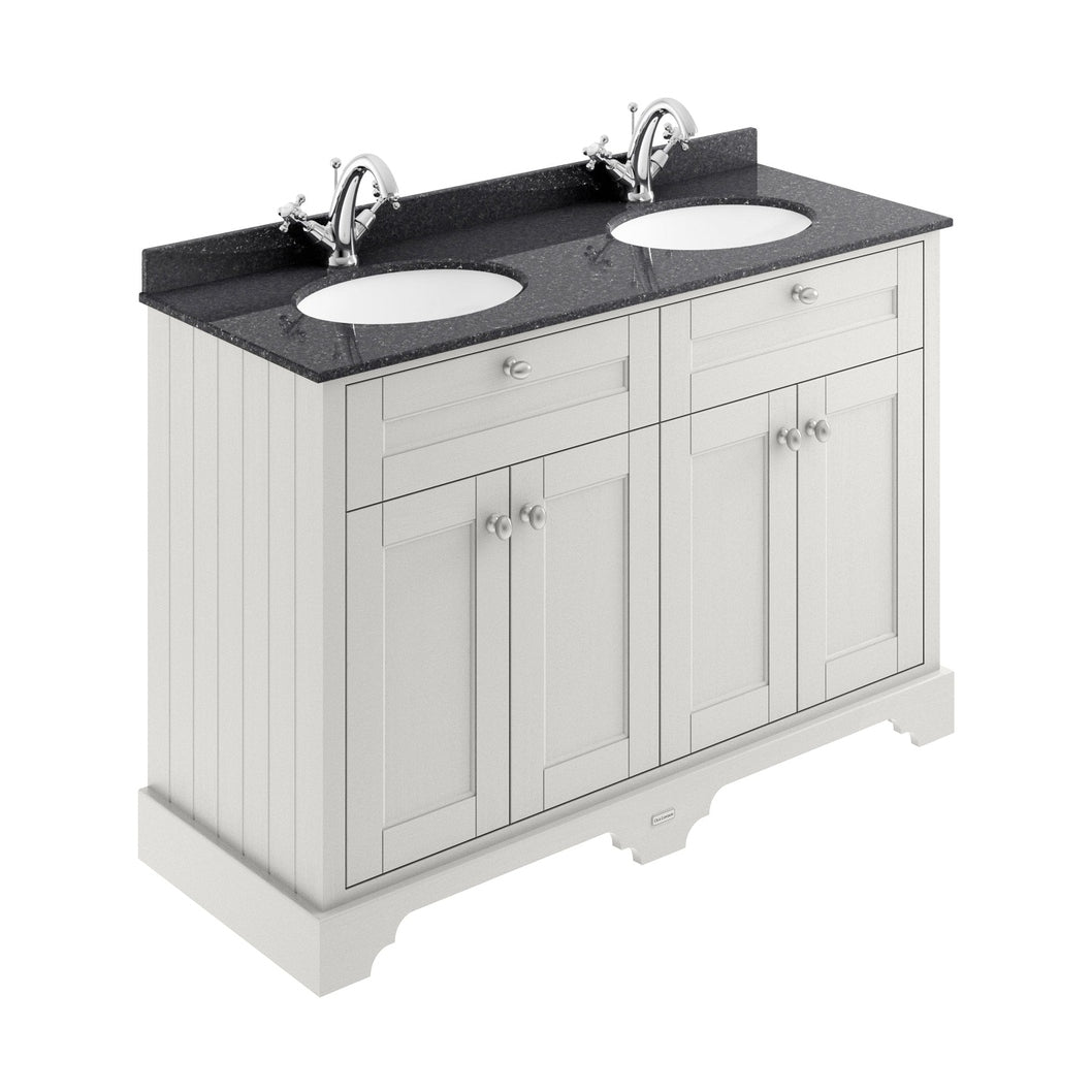 Hudson Reed Old London 1200mm Cabinet & Double Marble Top (1th) Trad Timeless Sand MDF Vinyl Textured Woodgrain 886x1220x470mm - LOF463 - JJ Building Materials
