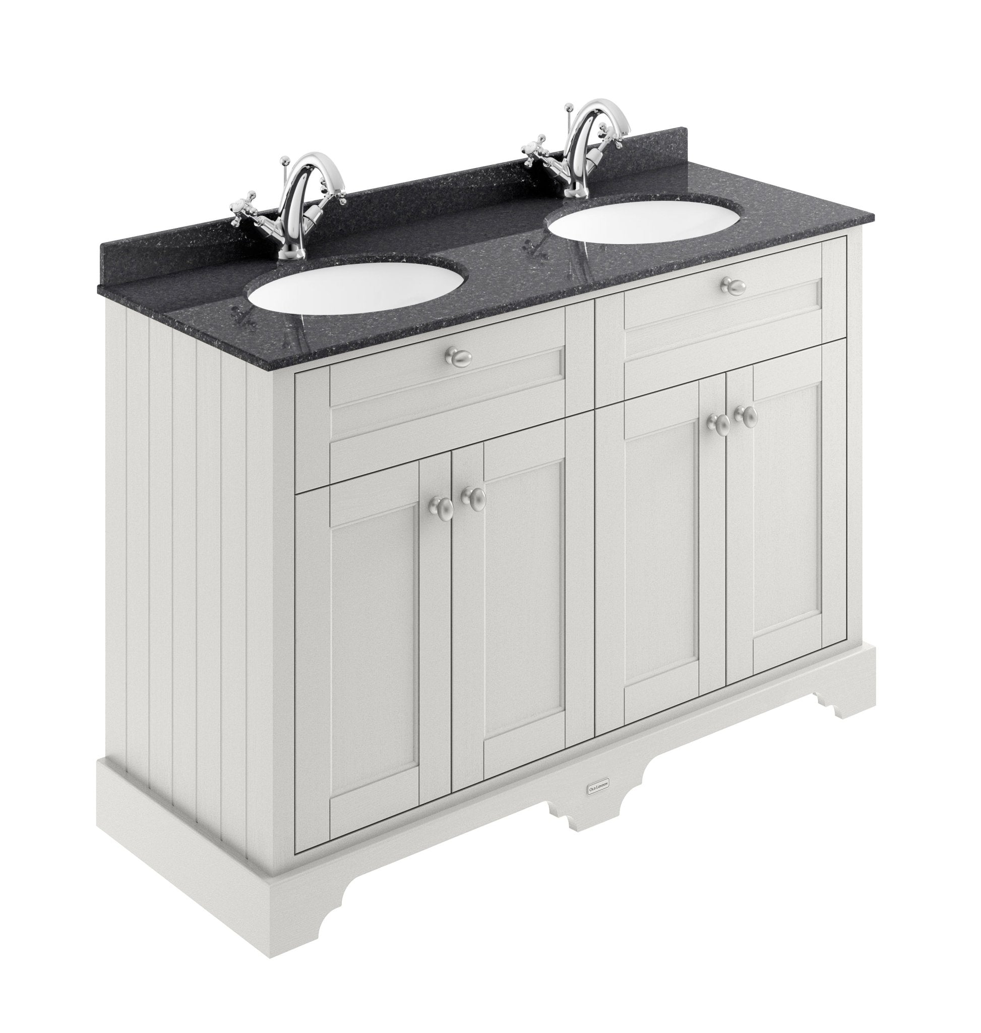 Hudson Reed Old London 1200mm Cabinet & Double Marble Top (1th) Trad Timeless Sand MDF Vinyl Textured Woodgrain 886x1220x470mm - LOF463 - JJ Building Materials