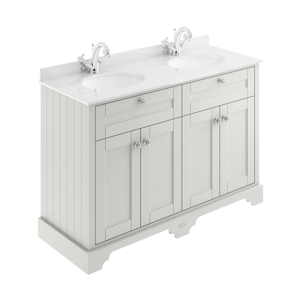 Hudson Reed Old London 1200mm Cabinet & Double Marble Top (1th) Trad Timeless Sand MDF Vinyl Textured Woodgrain 886x1220x470mm - LOF464 - JJ Building Materials
