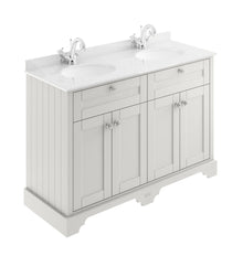Hudson Reed Old London 1200mm Cabinet & Double Marble Top (1th) Trad Timeless Sand MDF Vinyl Textured Woodgrain 886x1220x470mm - LOF464 - JJ Building Materials