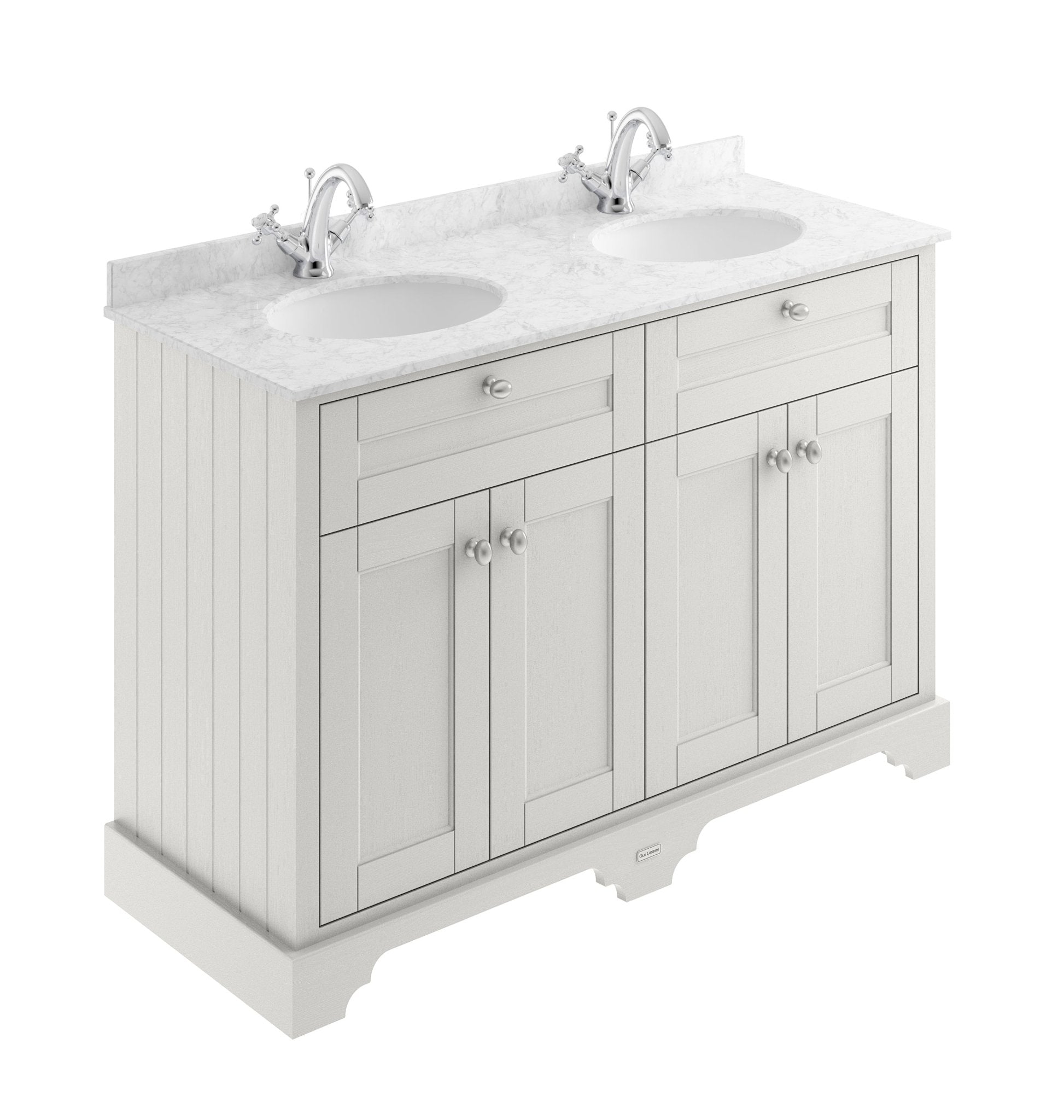 Hudson Reed Old London 1200mm Cabinet & Double Marble Top (1th) Trad Timeless Sand MDF Vinyl Textured Woodgrain 886x1220x470mm - LOF465 - JJ Building Materials