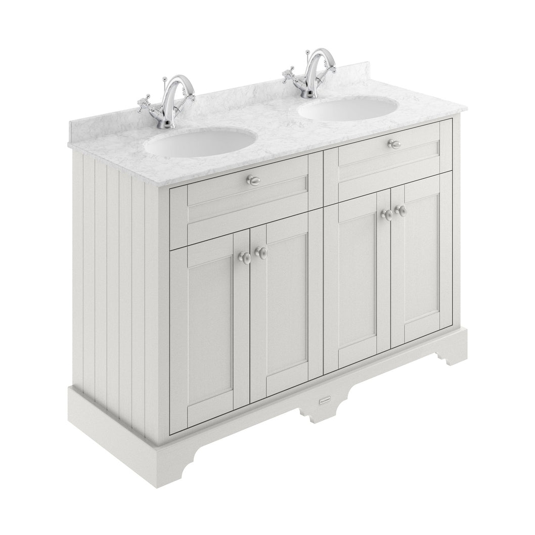 Hudson Reed Old London 1200mm Cabinet & Double Marble Top (1th) Trad Timeless Sand MDF Vinyl Textured Woodgrain 886x1220x470mm - LOF465 - JJ Building Materials