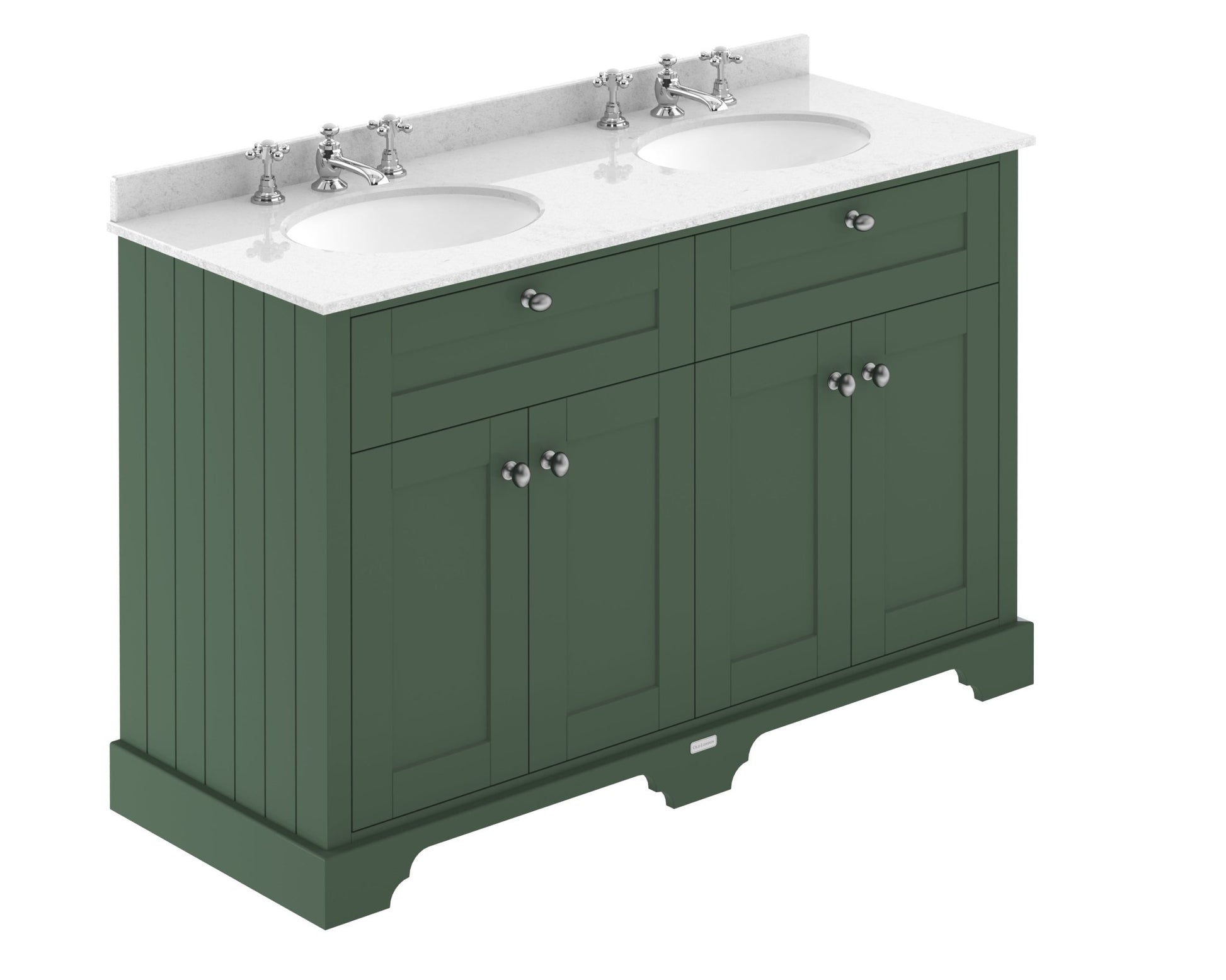Hudson Reed Old London 1200mm Cabinet & Double Marble Top (3th) Trad Hunter Green MDF Vinyl Smooth Matt 886x1220x470mm - LOF867 - JJ Building Materials