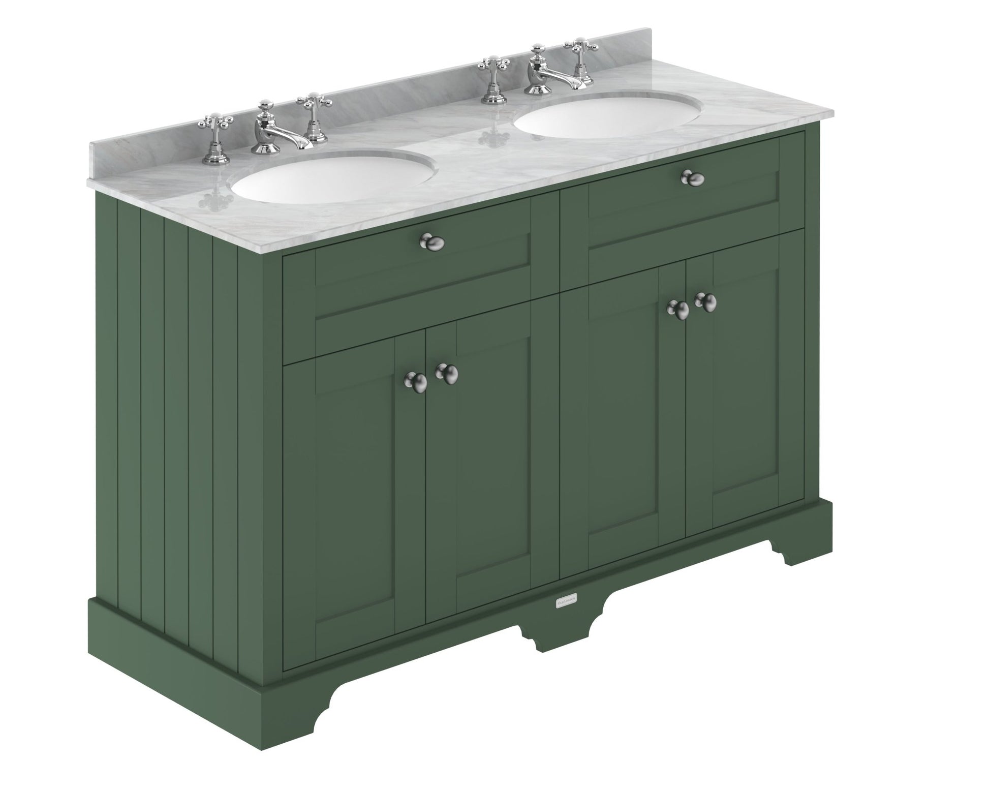 Hudson Reed Old London 1200mm Cabinet & Double Marble Top (3th) Trad Hunter Green MDF Vinyl Smooth Matt 886x1220x470mm - LOF868 - JJ Building Materials