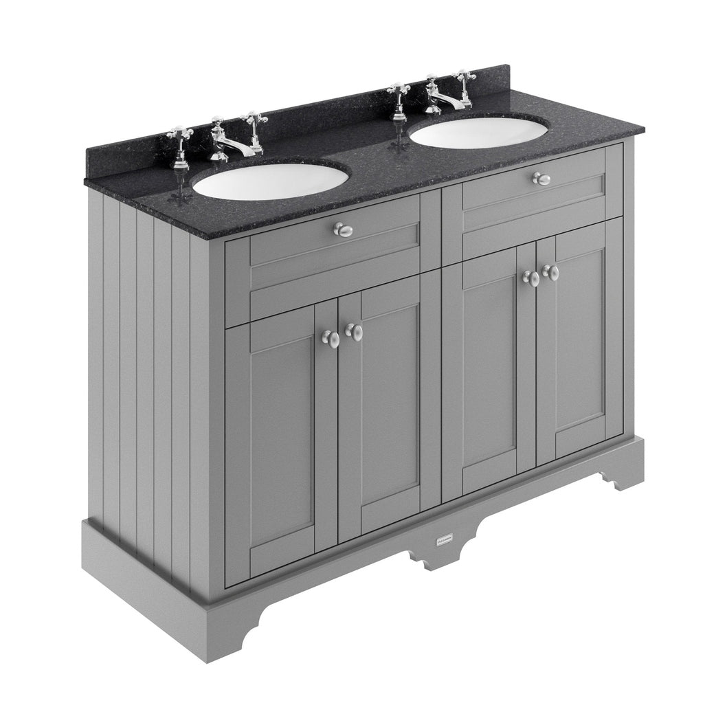 Hudson Reed Old London 1200mm Cabinet & Double Marble Top (3th) Trad Storm Grey MDF Vinyl Textured Woodgrain 886x1220x470mm - LOF266 - JJ Building Materials