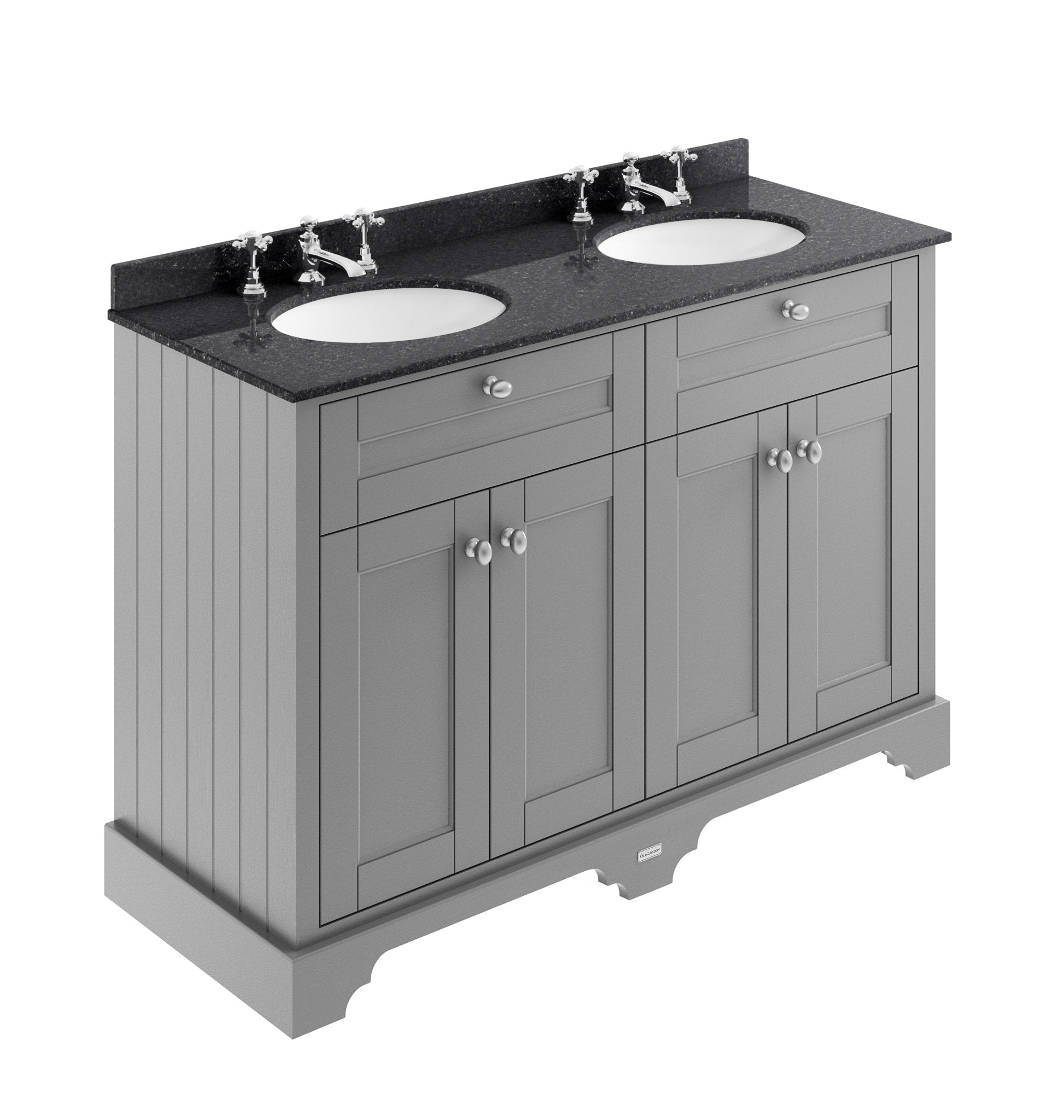 Hudson Reed Old London 1200mm Cabinet & Double Marble Top (3th) Trad Storm Grey MDF Vinyl Textured Woodgrain 886x1220x470mm - LOF266 - JJ Building Materials