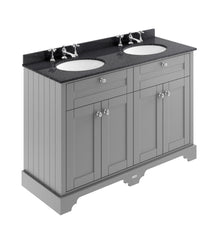 Hudson Reed Old London 1200mm Cabinet & Double Marble Top (3th) Trad Storm Grey MDF Vinyl Textured Woodgrain 886x1220x470mm - LOF266 - JJ Building Materials