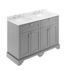 Hudson Reed Old London 1200mm Cabinet & Double Marble Top (3th) Trad Storm Grey MDF Vinyl Textured Woodgrain 886x1220x470mm - LOF267 - JJ Building Materials