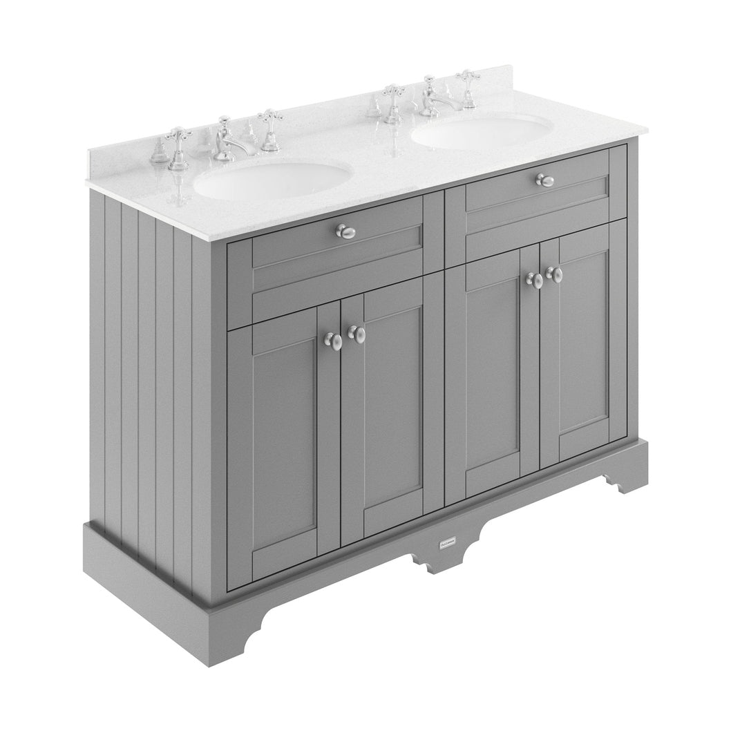 Hudson Reed Old London 1200mm Cabinet & Double Marble Top (3th) Trad Storm Grey MDF Vinyl Textured Woodgrain 886x1220x470mm - LOF267 - JJ Building Materials