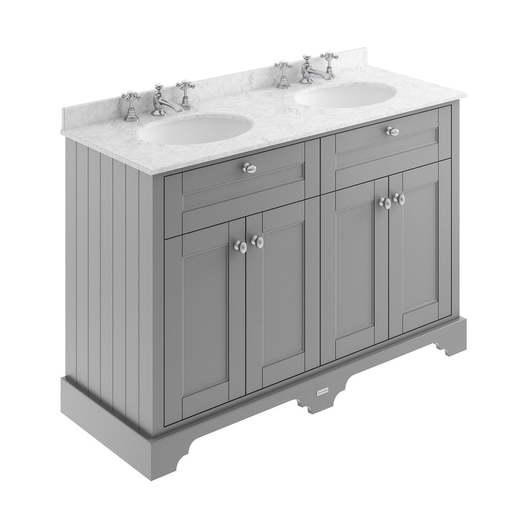 Hudson Reed Old London 1200mm Cabinet & Double Marble Top (3th) Trad Storm Grey MDF Vinyl Textured Woodgrain 886x1220x470mm - LOF268 - JJ Building Materials