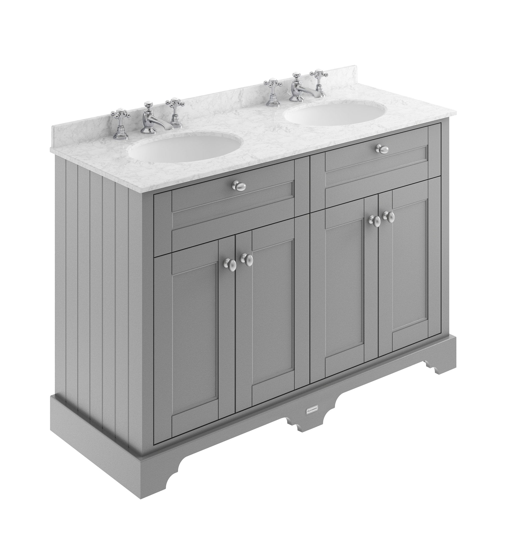 Hudson Reed Old London 1200mm Cabinet & Double Marble Top (3th) Trad Storm Grey MDF Vinyl Textured Woodgrain 886x1220x470mm - LOF268 - JJ Building Materials
