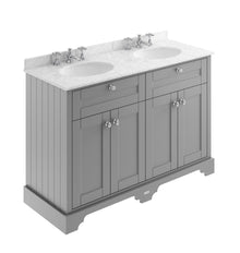 Hudson Reed Old London 1200mm Cabinet & Double Marble Top (3th) Trad Storm Grey MDF Vinyl Textured Woodgrain 886x1220x470mm - LOF268 - JJ Building Materials