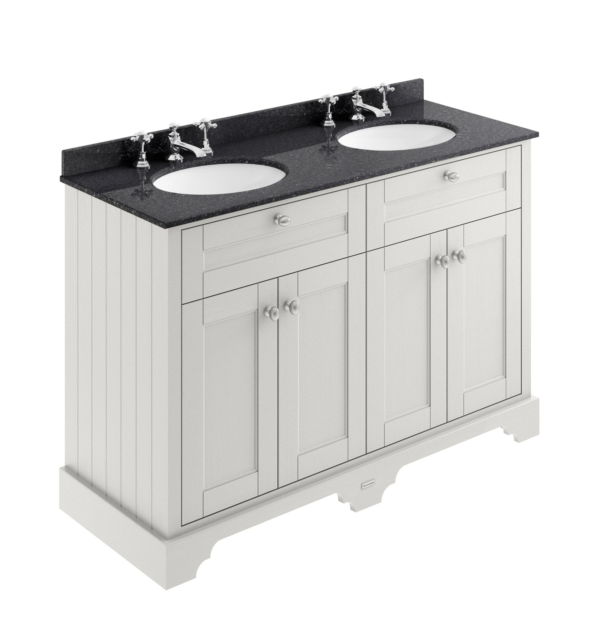 Hudson Reed Old London 1200mm Cabinet & Double Marble Top (3th) Trad Timeless Sand MDF Vinyl Textured Woodgrain 886x1220x470mm - LOF466 - JJ Building Materials