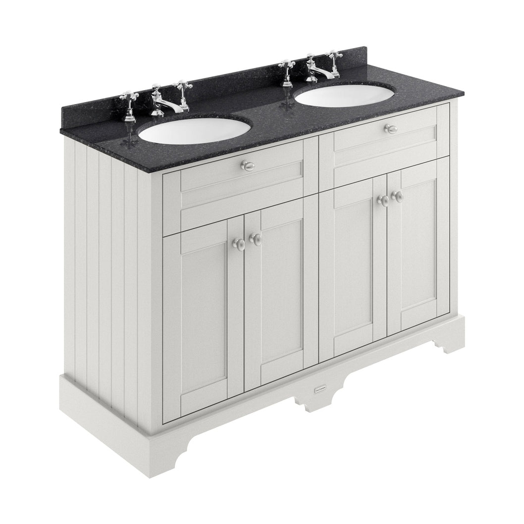 Hudson Reed Old London 1200mm Cabinet & Double Marble Top (3th) Trad Timeless Sand MDF Vinyl Textured Woodgrain 886x1220x470mm - LOF466 - JJ Building Materials
