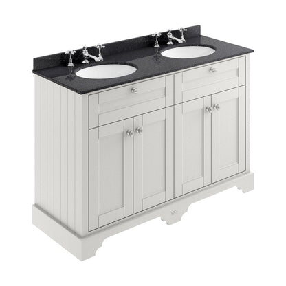Hudson Reed Old London 1200mm Cabinet & Double Marble Top (3th) Trad Timeless Sand MDF Vinyl Textured Woodgrain 886x1220x470mm - LOF466 - JJ Building Materials
