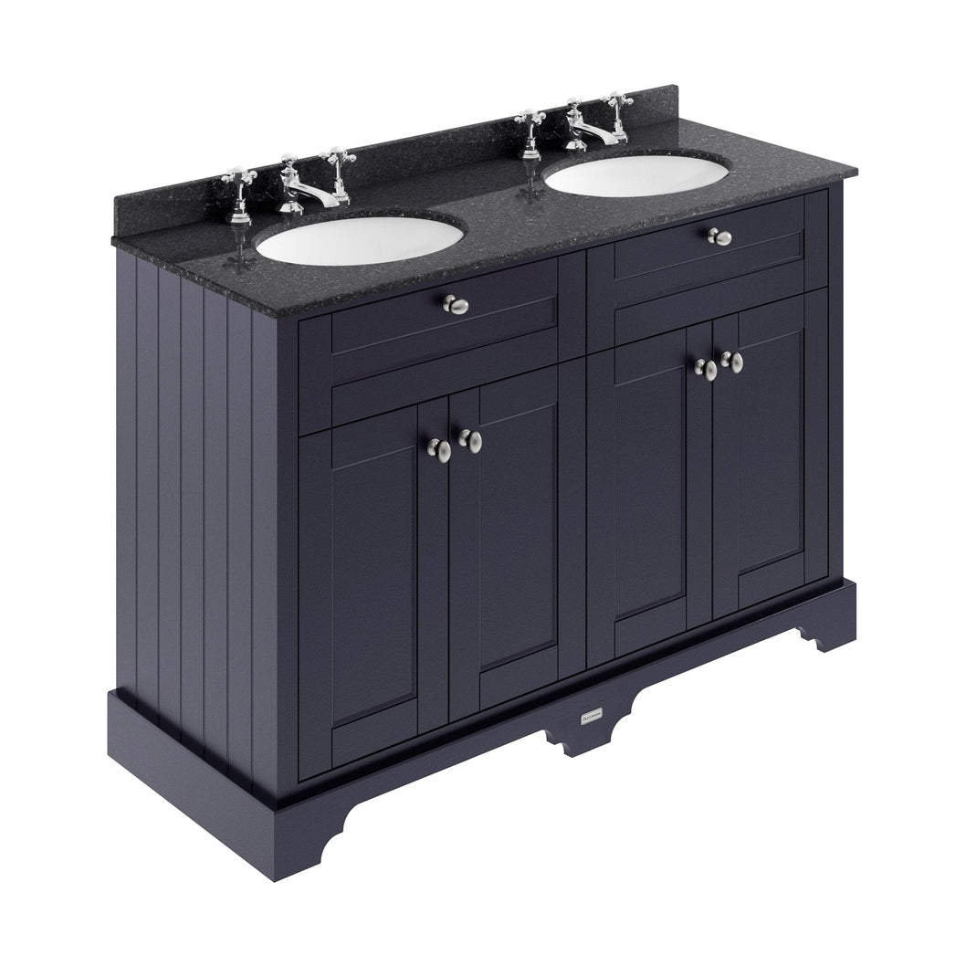 Hudson Reed Old London 1200mm Cabinet & Double Marble Top (3th) Trad Twilight Blue MDF Vinyl Textured Woodgrain 886x1220x470mm - LOF366 - JJ Building Materials