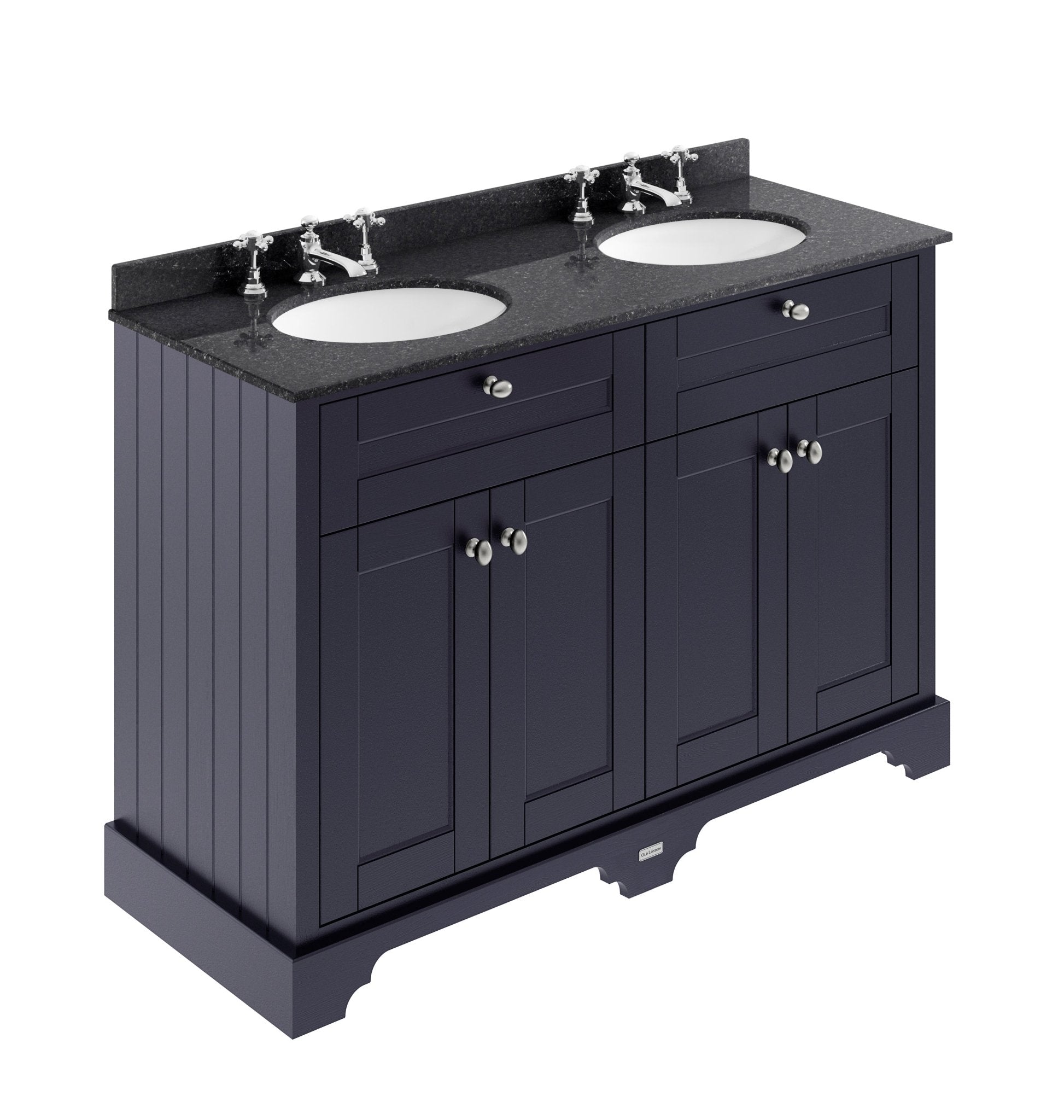 Hudson Reed Old London 1200mm Cabinet & Double Marble Top (3th) Trad Twilight Blue MDF Vinyl Textured Woodgrain 886x1220x470mm - LOF366 - JJ Building Materials