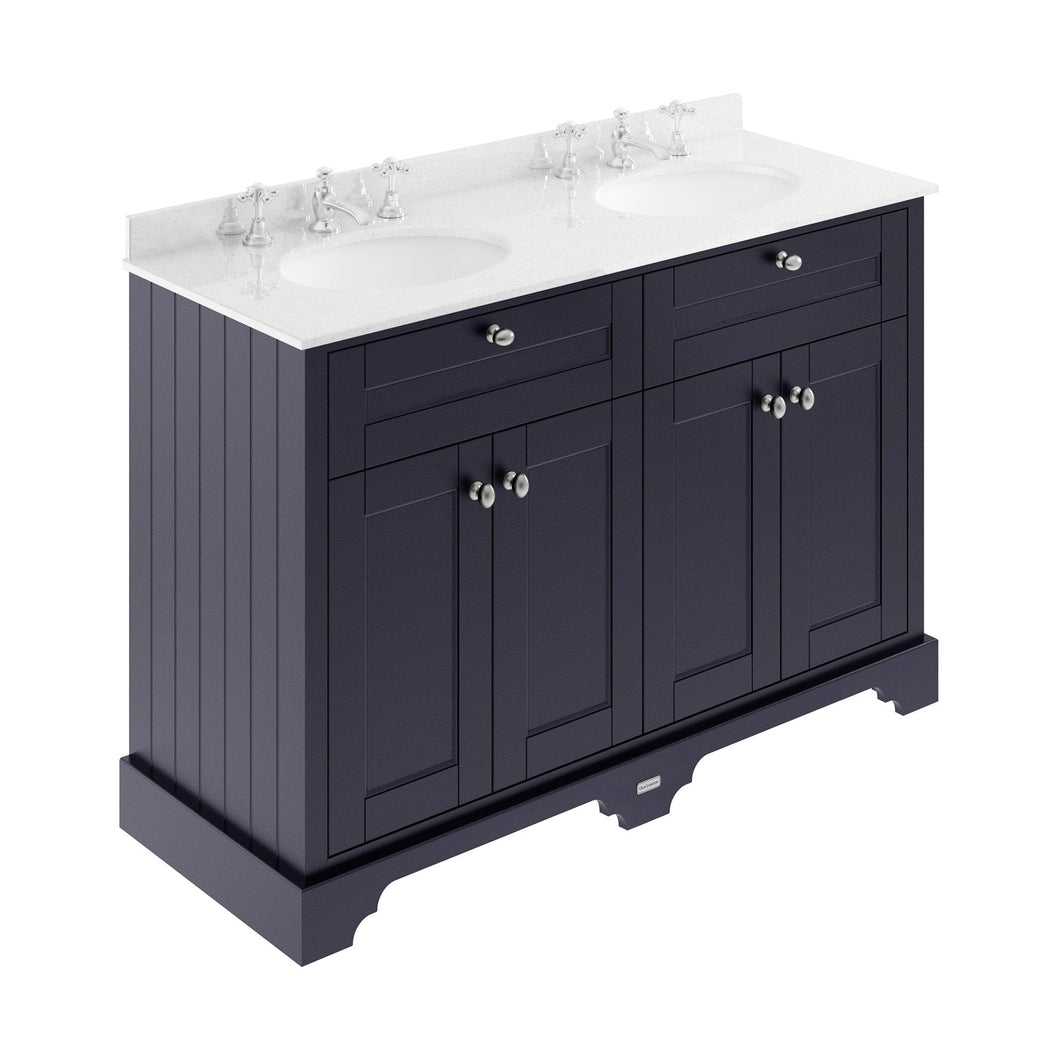 Hudson Reed Old London 1200mm Cabinet & Double Marble Top (3th) Trad Twilight Blue MDF Vinyl Textured Woodgrain 886x1220x470mm - LOF367 - JJ Building Materials