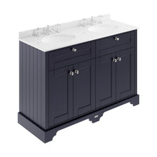 Hudson Reed Old London 1200mm Cabinet & Double Marble Top (3th) Trad Twilight Blue MDF Vinyl Textured Woodgrain 886x1220x470mm - LOF367 - JJ Building Materials