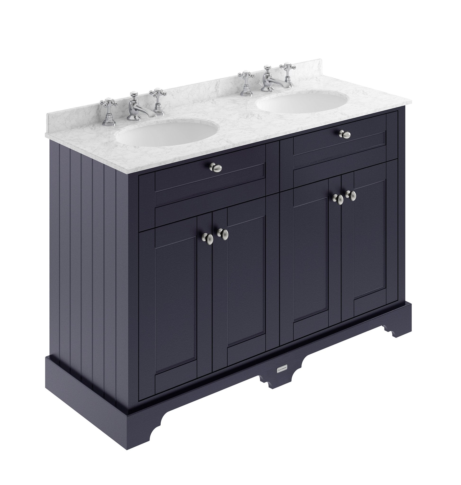 Hudson Reed Old London 1200mm Cabinet & Double Marble Top (3th) Trad Twilight Blue MDF Vinyl Textured Woodgrain 886x1220x470mm - LOF368 - JJ Building Materials