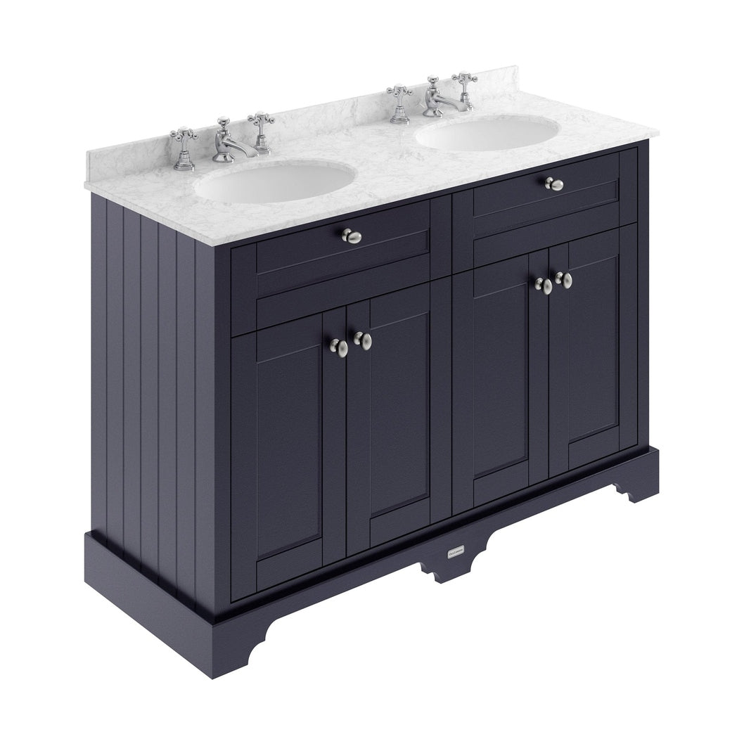 Hudson Reed Old London 1200mm Cabinet & Double Marble Top (3th) Trad Twilight Blue MDF Vinyl Textured Woodgrain 886x1220x470mm - LOF368 - JJ Building Materials