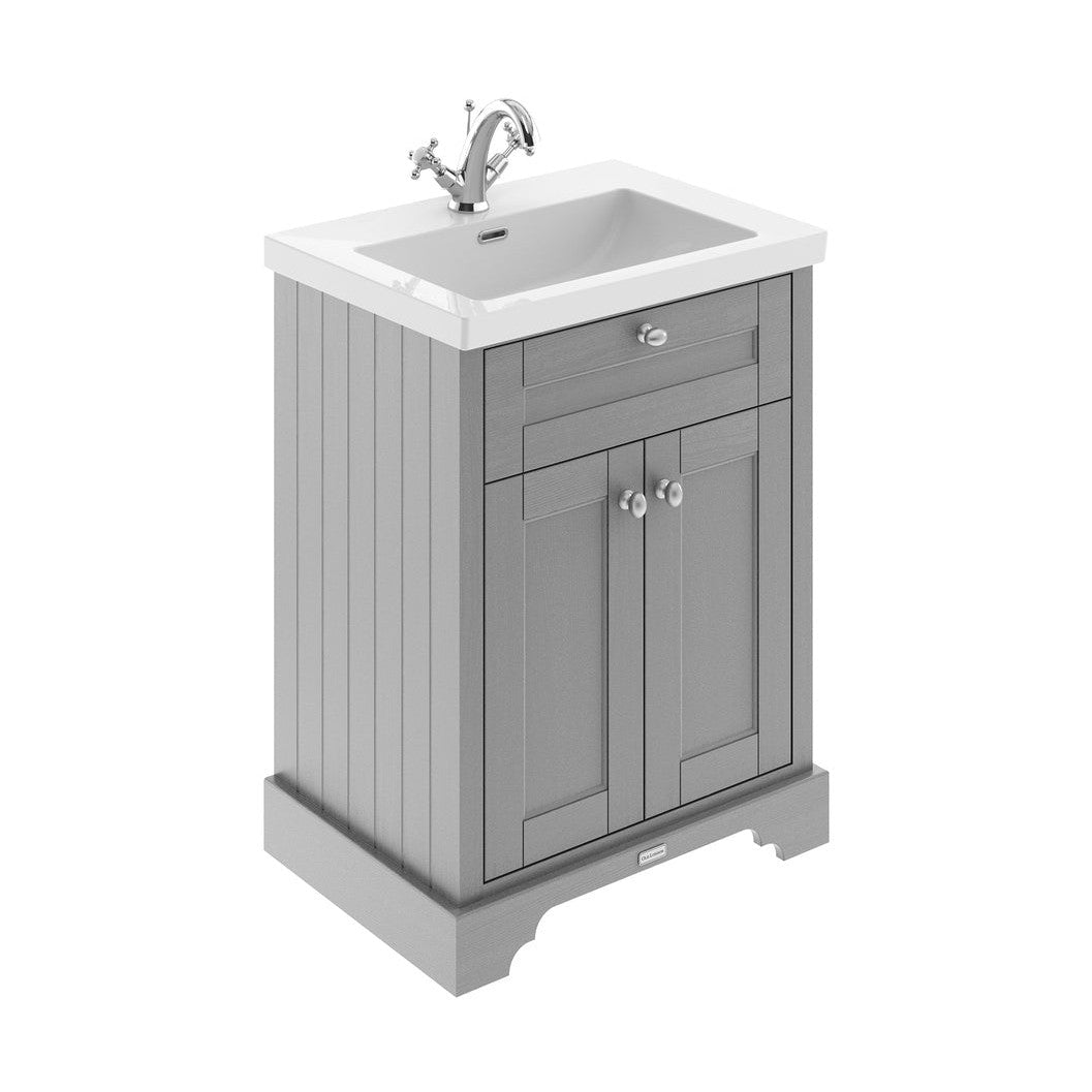 Hudson Reed Old London 600mm 2-door Unit & Contemp Fireclay Basin 1th Trad Storm Grey Fireclay,MDF Vinyl Textured Woodgrain 462x613x855mm - JJ Building Materials