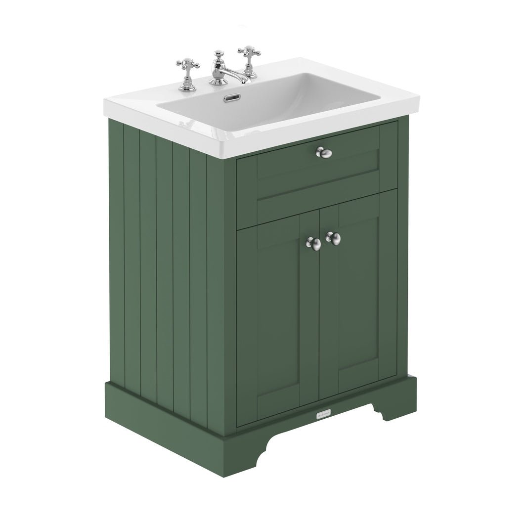 Hudson Reed Old London 600mm 2-door Unit & Contemp Fireclay Basin 3th Trad Hunter Green Fireclay,MDF Vinyl Smooth Matt 462x813x855mm - JJ Building Materials