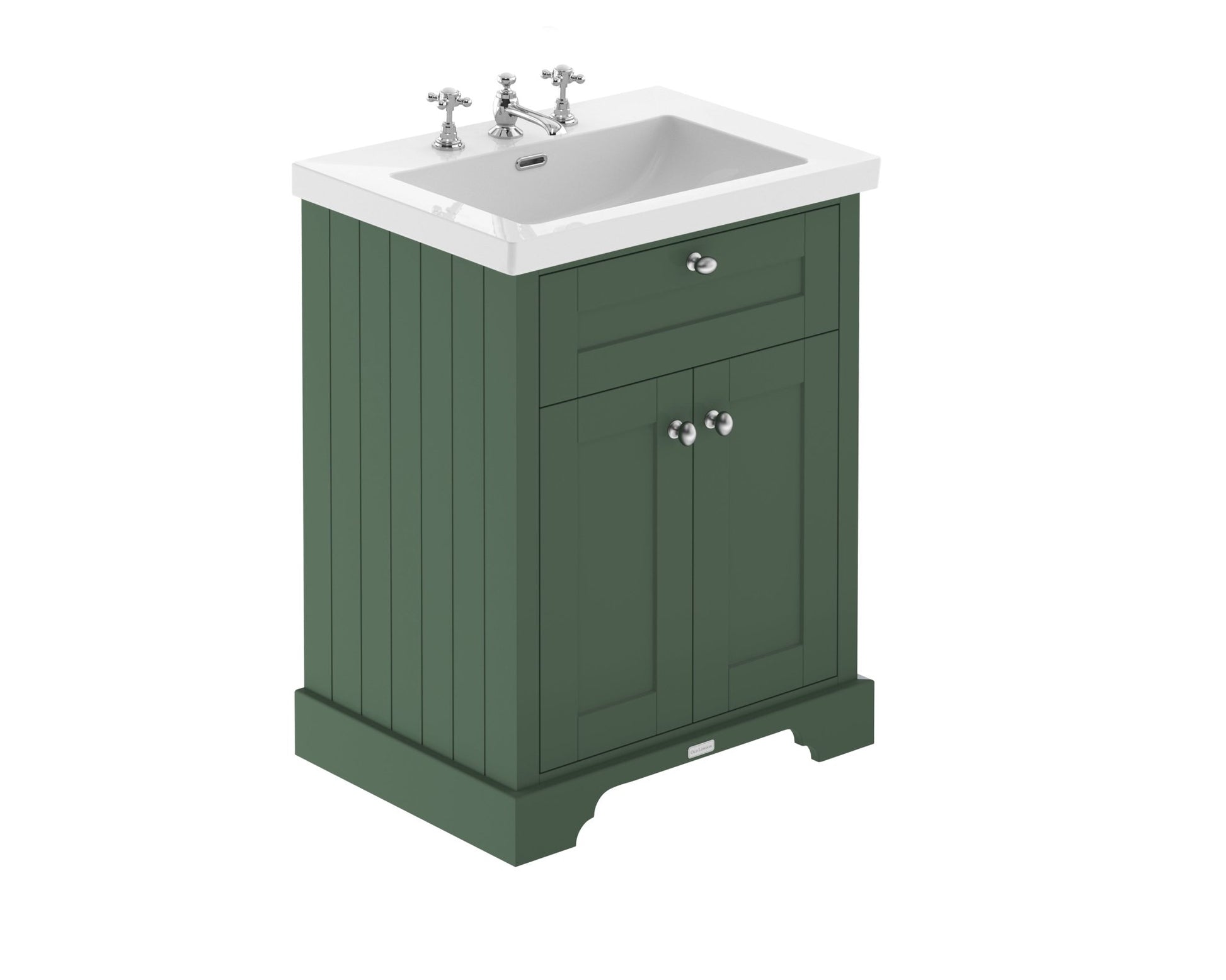 Hudson Reed Old London 600mm 2 - door Unit & Contemp Fireclay Basin 3th Trad Hunter Green Fireclay,MDF Vinyl Smooth Matt 462x813x855mm - JJ Building Materials