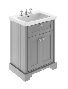 Hudson Reed Old London 600mm 2 - door Unit & Contemp Fireclay Basin 3th Trad Storm Grey Fireclay,MDF Vinyl Textured Woodgrain 462x813x855mm - JJ Building Materials