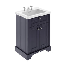 Hudson Reed Old London 600mm 2-door Unit & Contemp Fireclay Basin 3th Trad Twilight Blue Fireclay,MDF Vinyl Textured Woodgrain 462x813x855mm - JJ Building Materials